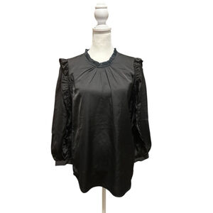 NWT J. Crew Size XS Black Ruffle‎ Sleeve Blouse